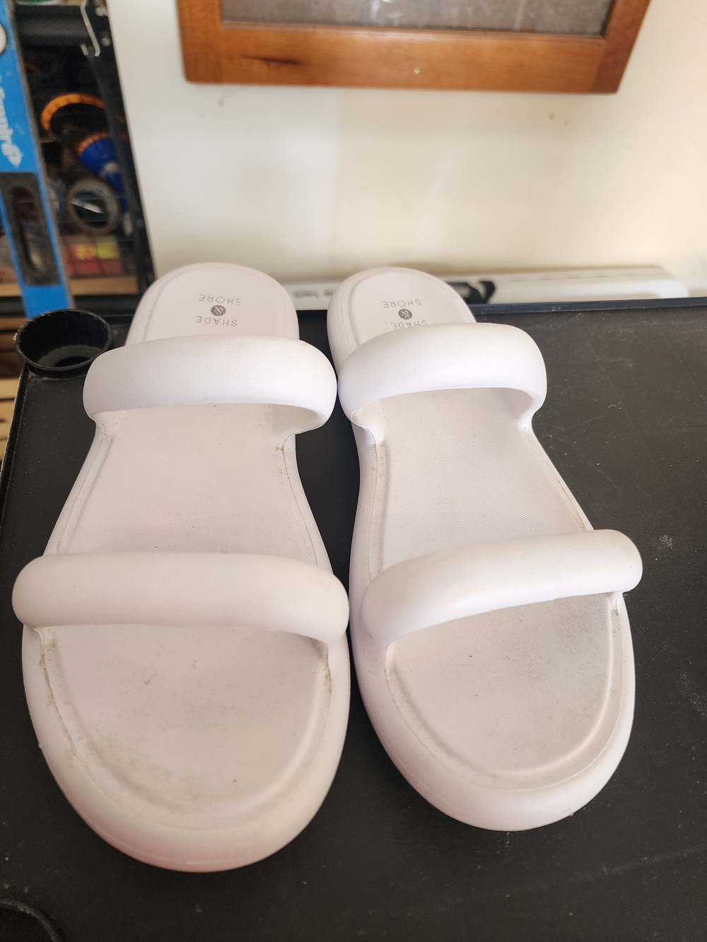 Shade & Shore White Double-Strap Slide Sandals for Women